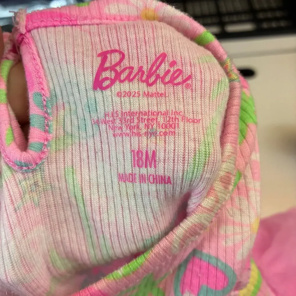 Barbie 18 Month Baby Girl Snap Bottom Tutu Dress One Piece Light Wear Pink Heart